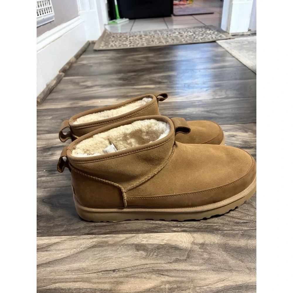 UGG Classic Ultra Mini Boots Chestnut Brown Men's 12 Shearling Ankle Boots